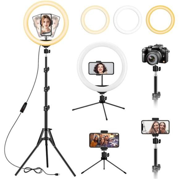 13 inch Ring Light with Floor Tripod &Desk Stand (Ringlight Kit Totally 74"Tall) - Picture 1 of 6
